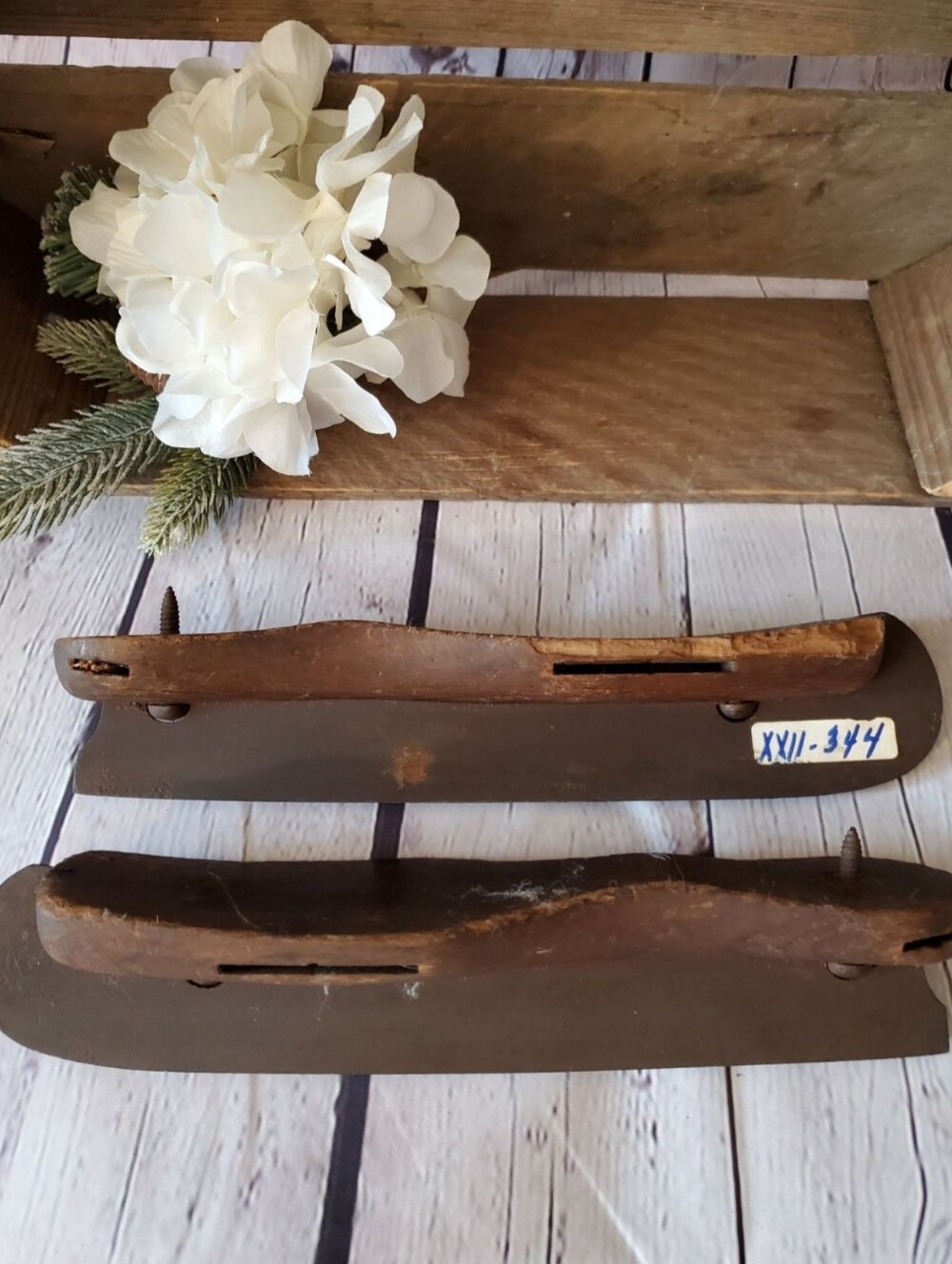 Antique Wooden Ice Skates - Pair in Rustic Brown